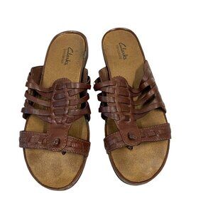 Clarks Sandal Toe Thong Reba Tan Size‎ 8M Brown Slip On